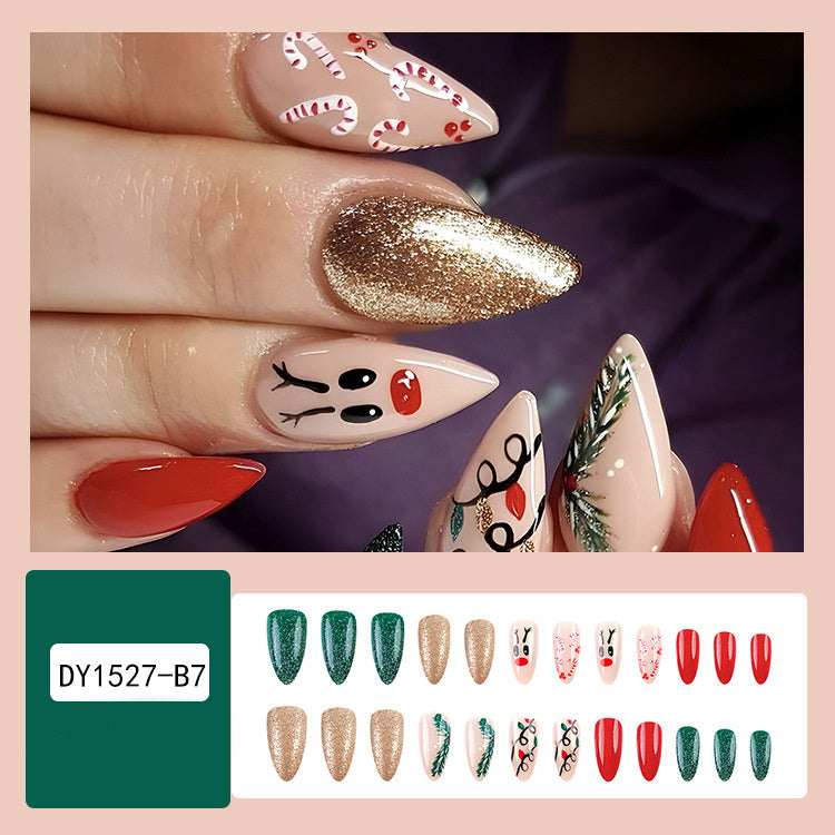 24pcs Christmas False Nails Hat Striped Snowflake Nail Art Stickers For Parties