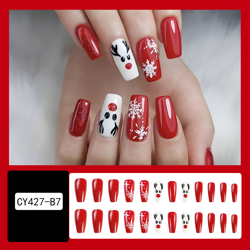 24pcs Christmas False Nails Hat Striped Snowflake Nail Art Stickers For Parties