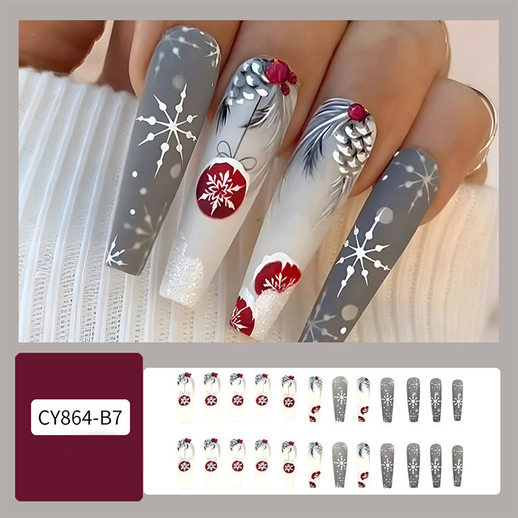 24pcs Christmas False Nails Hat Striped Snowflake Nail Art Stickers For Parties