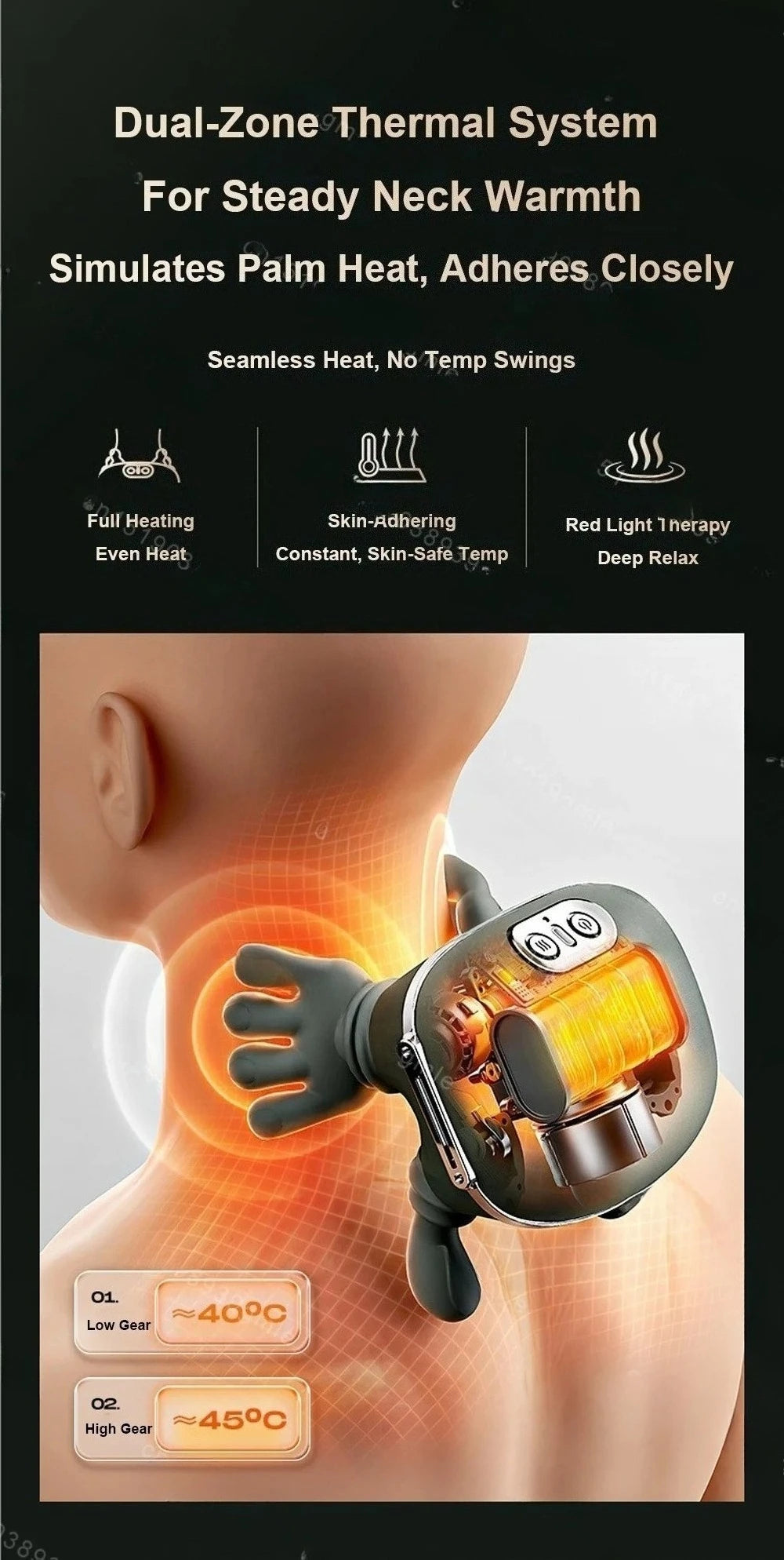 Neck Shoulder Massager Deep Tissue Shiatsu Back Cervical Massage Machine Bionic Heated Fatigue Relief Relax Muscle ﻿3-Level ﻿