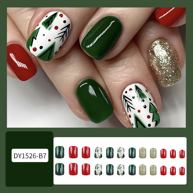 24pcs Christmas False Nails Hat Striped Snowflake Nail Art Stickers For Parties